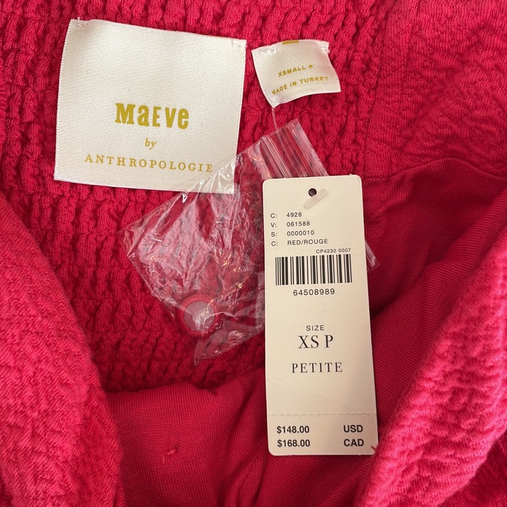 Maeve by Anthropologie Dark Pink/Red Puff Sleeve Mini Dress Size XSP - Picture 5 of 5